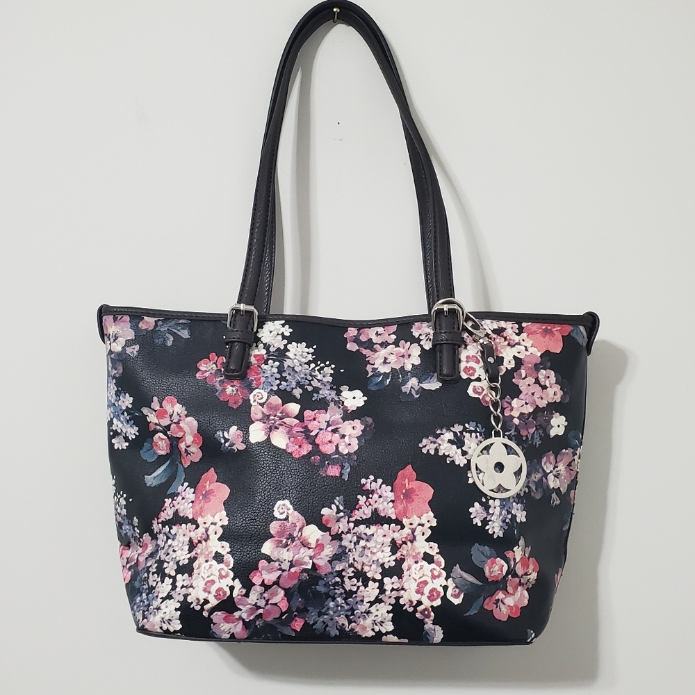 Bueno Multicolor Floral Black Tote Bag Large